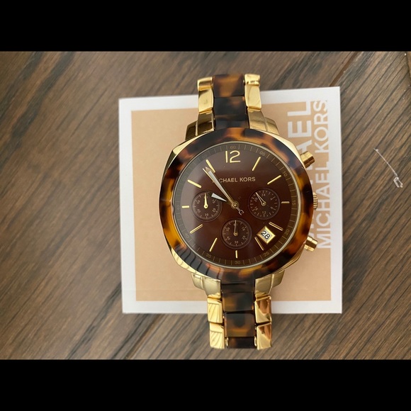 Michael Kora MK-5246 Tortoise Gold Tone Watch - Picture 6 of 9